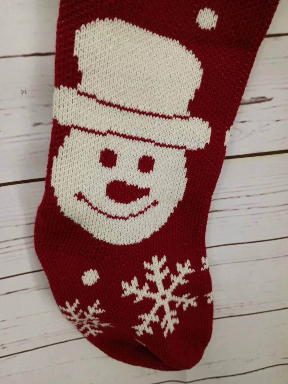 Snowman‎ & Snowflake Knitted Christmas Stocking Red & White Holiday Decoration